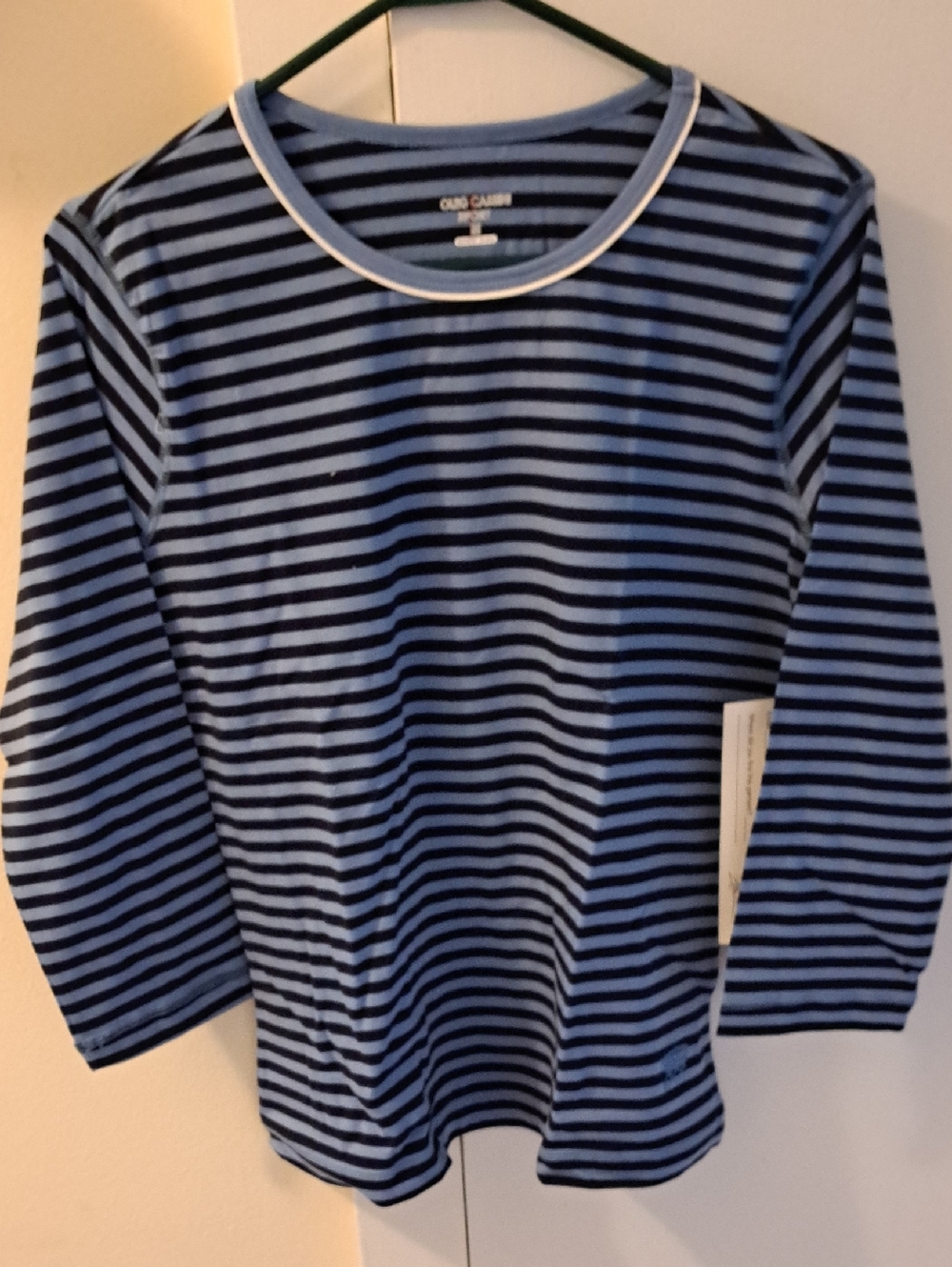 OLEG CASSINI SPORT Blue Stripe 3/4 Sleeve Shirt, Size: Medium, NWT